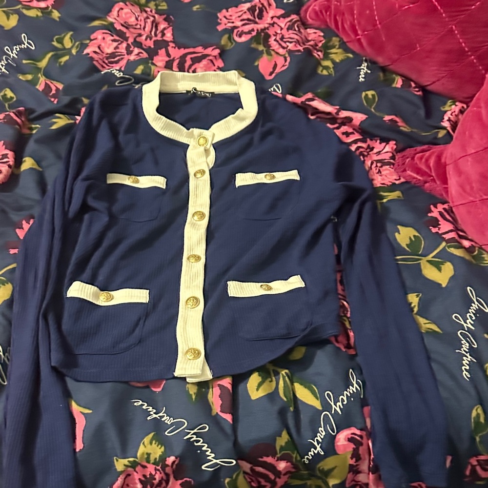 J. Crew Blue and Cream Button Down Shirt